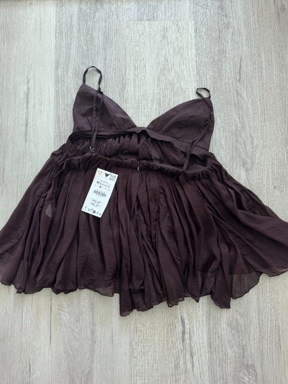 ZARA Brown Semi-Sheer Pleated Cami Top NWT Size M - Picture 11 of 15